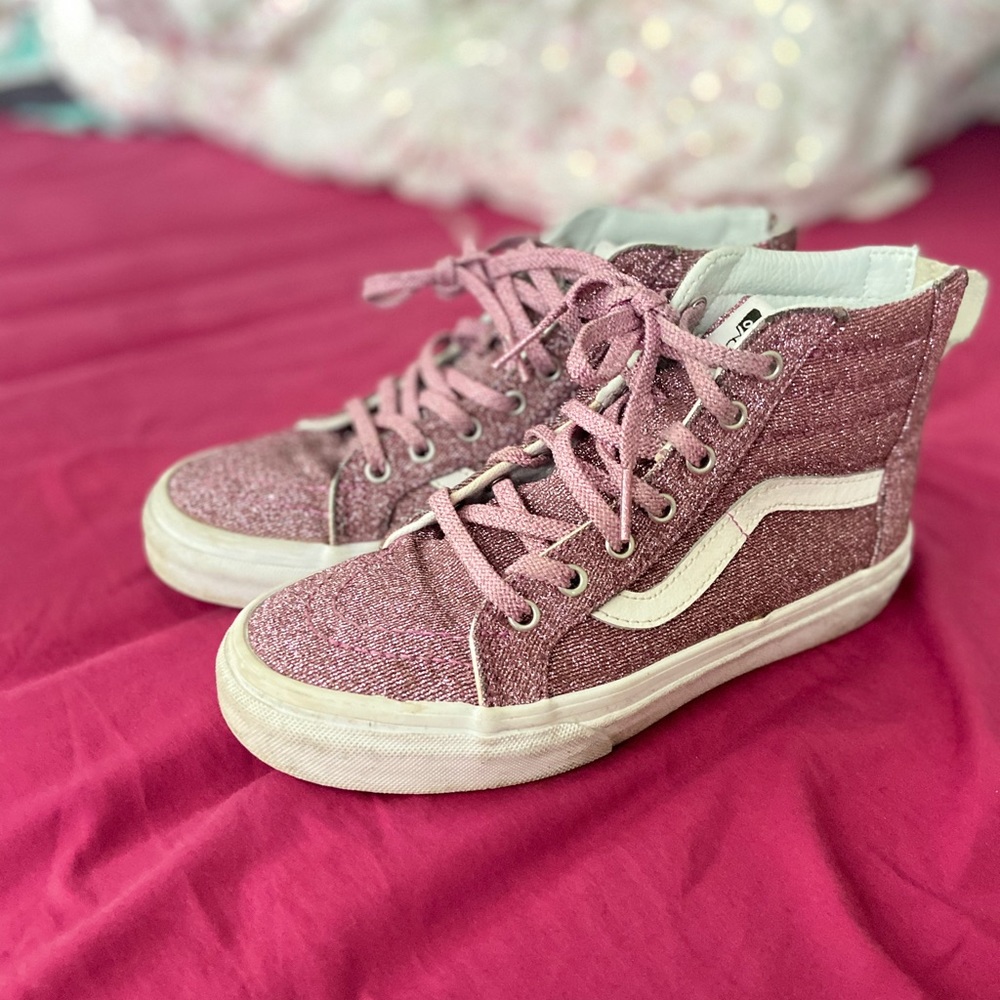 Kids high top glitter zip up shoes